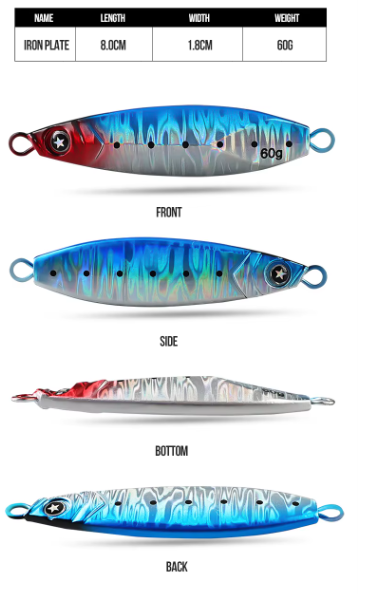 Mikton Outdoors 5PCS Vertical Jig Fishing Lures Variety Pack 5 Colors Metal Jigs No Hooks 60g - Image 2